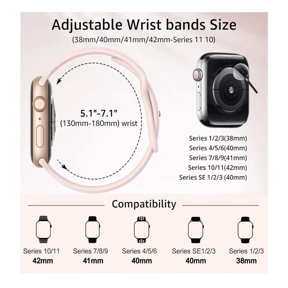 5 Pack Of Apple Watch Wrist Bands, Pinks, beige, burgundy.. For 38, 40, 41mm New